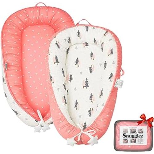 Baby Lounger 0-24 Months, Breathable Baby Nest Lounger with Washable Cover, Adjustable Infant Lounger for Home and Travel, Reversible Newborn Lounger for Tummy time, Newborn Babies Essentials (Pink)
