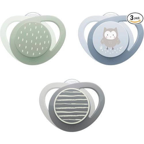 NUK Glow-in-the-Dark Orthodontic Pacifiers, 0-6 months, Owl & Weather, 3 Pack