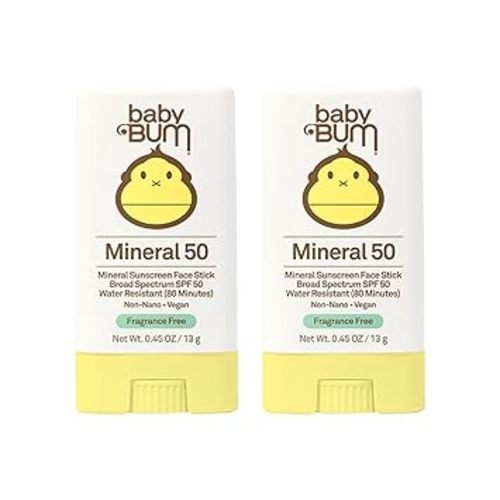 Baby Bum Mineral Sunscreen Face Stick - SPF 50 - UVA,UVB Face and Body Protection - Fragrance Free Safe for Sensitive Skin- Travel Size 0.45 Ounce (Pack of 2)