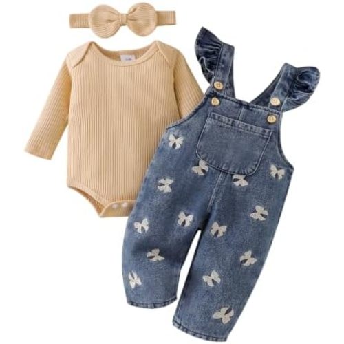 Baby Girl Clothes Newborn Romper Infant Jeans Adjustable Suspender Overalls Cute Headband 3Pcs Outfits Set 0-18 Months