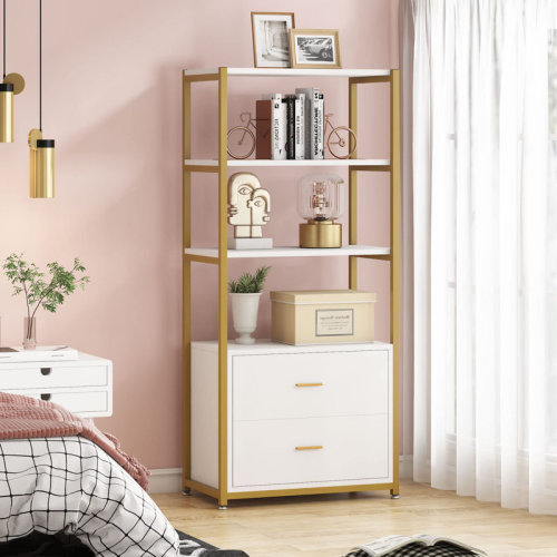 Latitude Run® Bookcase, 4-Tier White Bookshelf With 2 Drawers, Etagere Standard Book Shelves Display Shelf For Home Office & Reviews | Wayfair