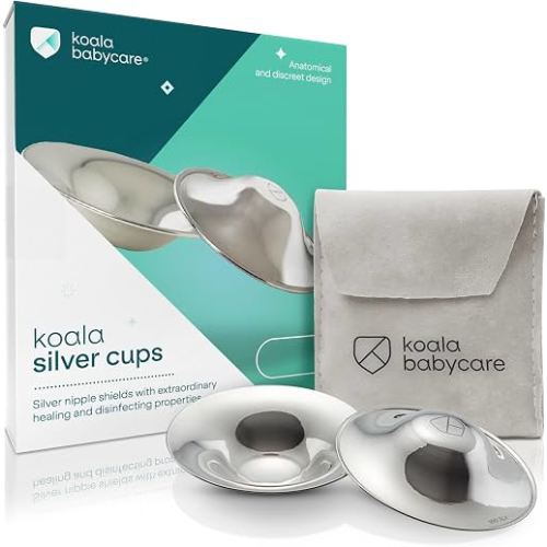 Koala Babycare The Original Nursing Cups 100% Silver – Nipple Shields for Nursing Newborn - Breastfeeding Essentials Protect and Soothe Cracked Nipples - Standard Size