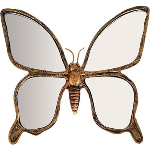 Dragonfly Wall Mirror Decor, Butterfly Art Wall Mirrors, Retro Gold Resin Decorative Wall Mirror, Creative Home Decoration for Living Room Bedroom (Butterfly)
