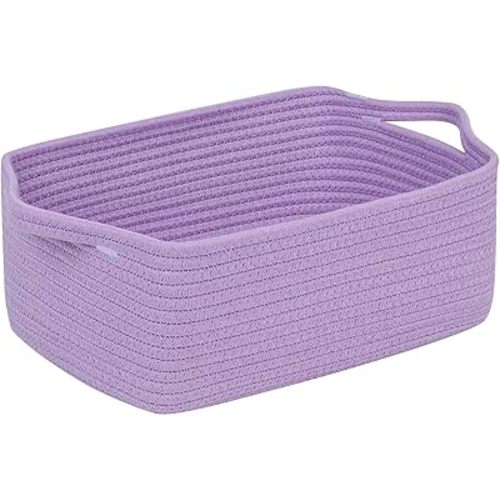 CubesLand Cute and Durable Small Cotton Rope Basket for Organizing, Woven Closet Storage Bin,Shelves Closet Storage Basket, Bathroom Storage Organizer Bin, Nursery Toy Basket Bin, Purple Basket