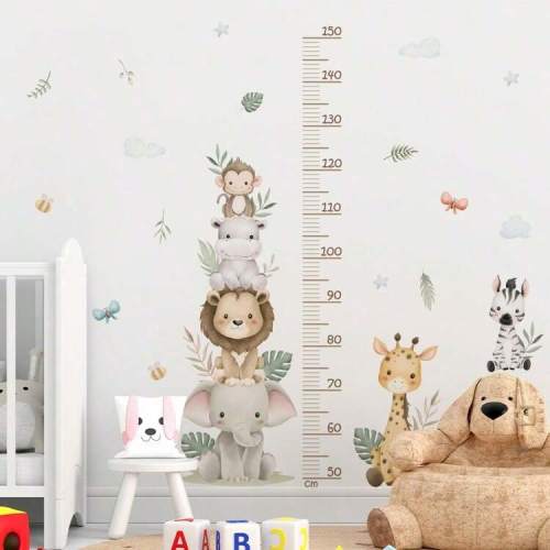 BRUP Cartoon Cute Animal Stacked Elephant, Lion, Giraffe Wall Sticker, Children Baby Room Decoration, Bedroom Nursery Living Room Home Decor | SHEIN USA