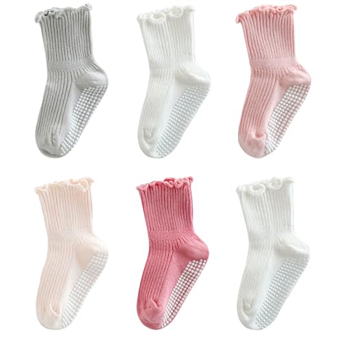 Zumou Toddler Anti Slip Non Skid Socks Baby Little Girls Frilly Ruffle 6 Pairs