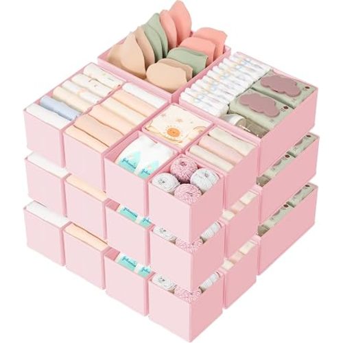 Drawer Organizer 18-Piece Set, Dresser Organizer for Baby Clothes, Foldable Closet Storage & Drawer Dividers for Underwear, Socks, Nursery (Pink)