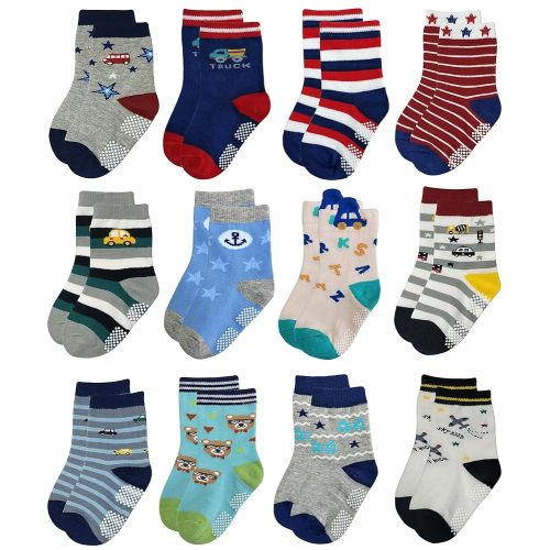 RATIVE Non Skid Anti Slip Crew Socks With Grips for Baby Infant Toddlers Kids Boys