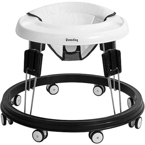 Quocdiog Baby Walker Foldable Adjustable Height,Multi-Function Anti-Rollover Toddler Walker,Suitable for All terrains for Baby Boys and Baby Girls 6-18Months 9 Heights Adjustable (White)