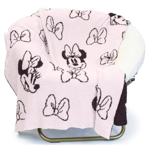 Jay Franco Disney Minnie Mouse Feather Knit Fluffy Throw Blanket for Girls - Light Pink Bows Fuzzy Blanket Measures 50 x 60 inch | Super Soft Lightweight Bedding