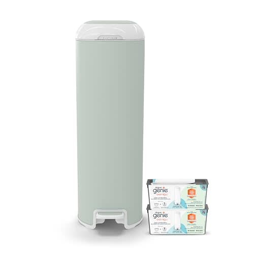 Platinum Diaper Pail Sage Green, Made of Durable Stainless Steel, Convenient Easy to Use Hands-Free Operation, Odor-Locking Pail, Includes 2 Easy Roll Refill with 18 and 30 Durable Bags