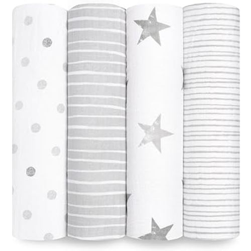 aden + anais Essentials Muslin Swaddle Blankets for Baby Girls and Boys, Newborn Receiving Blanket for Swaddling, 100% Cotton Baby Swaddle Wrap, 4 Pack, Dusty