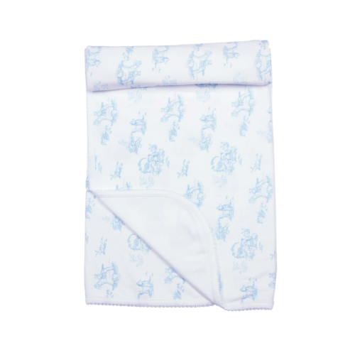 Blue Teddy Bear Toile Blanket