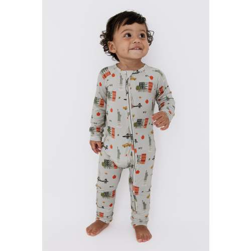 Gray Big Apple Dreams Zipper Romper