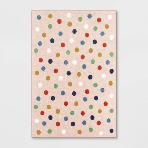 5'x7' Multi Dot Kids' Rug Pink - Pillowfort™: Skid-Resistant, Tufted, Polka Dots, OEKO-TEX Certified, Modern Decor