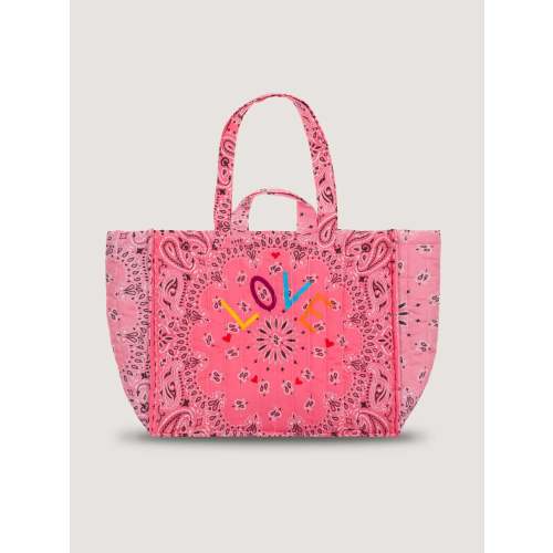 Maxi Quilted Cabas Tote - LOVE - Strawberry Pink / Pale Pink