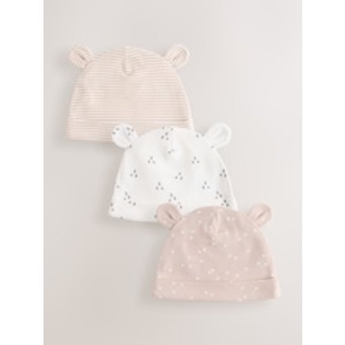 Buy Neutral Baby 100% Cotton Beanie Hats 3 Pack (0-12mths) from Next Australia