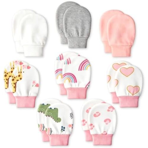 8 Pairs Baby Mittens No Scratch, Cotton Newborn Gloves Infant Mittens for 0-6 months