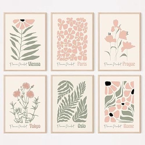 Baccone Boho Botanical Wall Art Prints Blush Pink Canvas Wall Decor Flower Market Wall Art Poster Abstract Aesthetic Pictures Pink Floral Artwork for Room Bedroom Set of 6 8x10 Inch Unframed