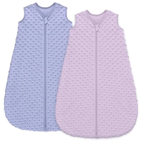 Fleece Baby Sleep Sack 0-6 Months with Plush Dots 1.5 Tog Baby Wearable Blanket with 2-Way Zipper Warm Sleeping Sack for Toddler Infant Newborn - Small, Taro Purple
