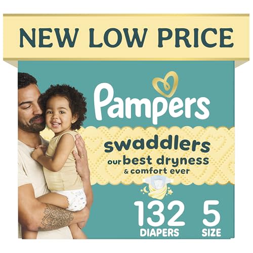 Pampers Swaddlers Diapers, Size 5 (20-37 lbs), 132 Count, Hypoallergenic, Absorbent, Keeps Baby Dry and Comfortable, Skin Safe Disposable Baby Diaper