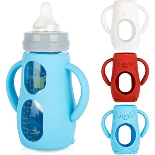 Silicone Sleeves with Handles for Mam Glass Baby Bottles 9oz,Anti Breakage Baby Bottle Holder with Handles 3 Pack