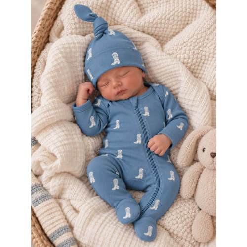Cowboy Boots / Organic Cotton 2-Way Zip Footie