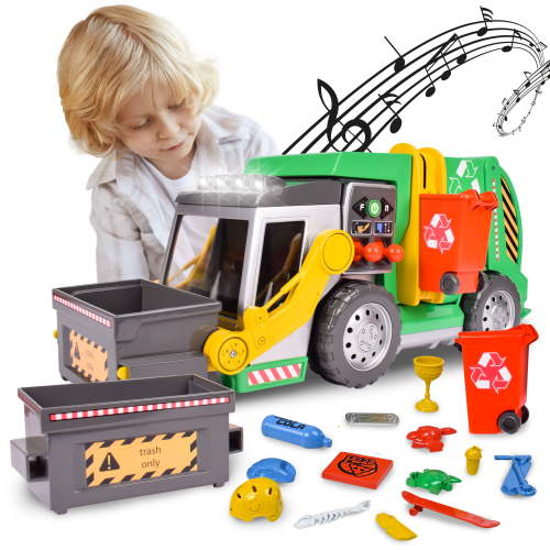 Free Shipping! Maxx Action Garbage Truck Recycler 19 Inches Large Play Vehicle with 16 Accessories