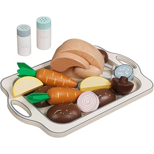 Thanksgiving Turkey Chicken Toy Wooden Play Food for Little Kids, Pretend Play Food Toys for Children, Great Wooden Kitchen Accessories Toys Lunch Set for 3, 4, 5 Year Old Girls and Boys