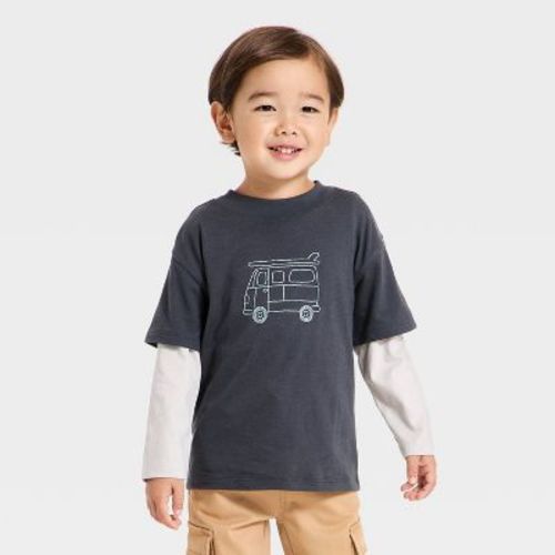 Toddler Boys' Oversized 2-Fer Long Sleeve T-Shirt - Cat & Jack™ Charcoal Black 18M