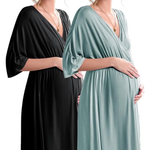 Ekouaer 3 in 1 Labor/Delivery/Hospital Gown 2 Pack Maternity Dress Nursing Nightgown Sleepwear