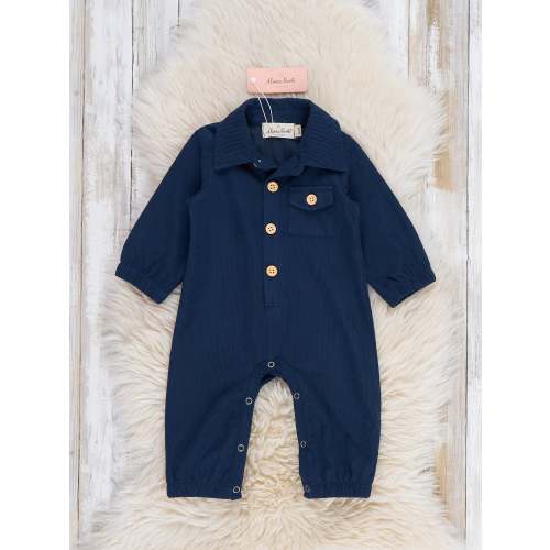 Classic Button-Up Romper- Navy