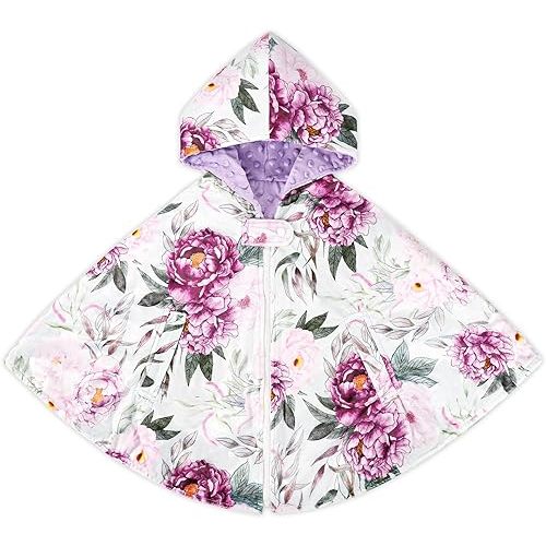 Baby Car Seat Poncho Girl, Soft Floral Toddler Hooded Cloak, Winter Carseat Cape for Newborn Infant Little Kid, Warm