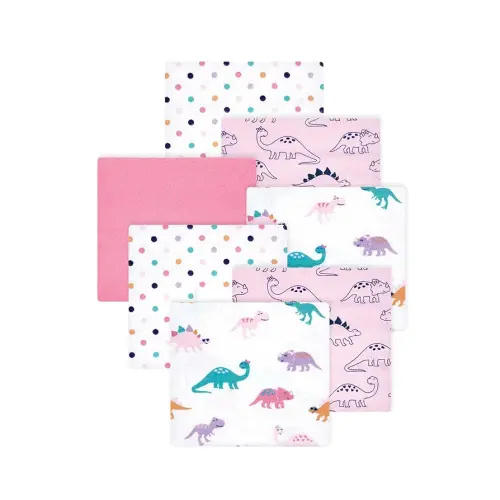 Little Treasure Hudson Baby Cotton Poly Flannel Receiving Blankets Multipack, Pink Cuteasaurus, 30x30 inches