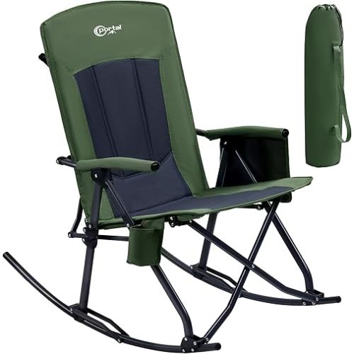 PORTAL Oversized Folding Rocking Camping Chair Portable Outdoor Rocker with High Back Hard Armrests Carry Bag, Supports 400 lbs