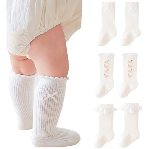 Baby Knee High Socks Non Slip Grip Ankle Socks Ruffled Long Stockings for Infants Toddlers Kids Boys Girls Spring