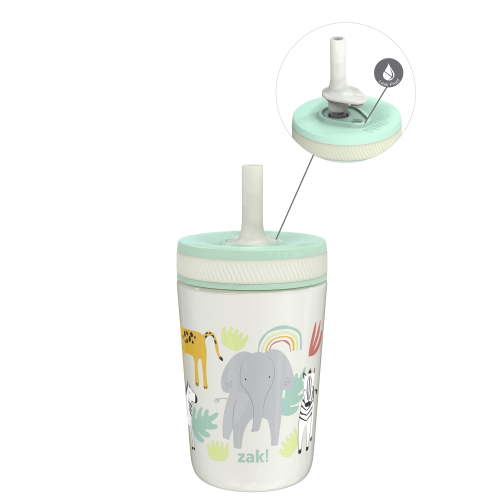 Zak Designs 12oz Vacuum Insulated Stainless Steel Toddler Tumbler with Spill-Resistant Straw for Travel and Home Safari