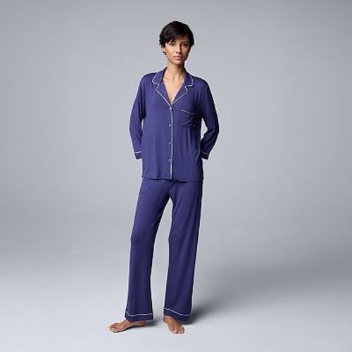 Women's Simply Vera Vera Wang Basic Luxury ¾ Sleeve Pajama Shirt & Pants Sleep Set