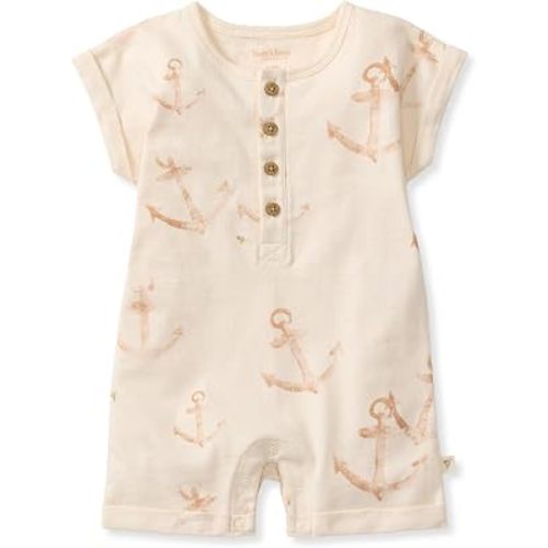 Burt's Bees Baby Baby Boys' Short Sleeve Rompers, 100% Organic Cotton One-piece Coverall and Layette Set