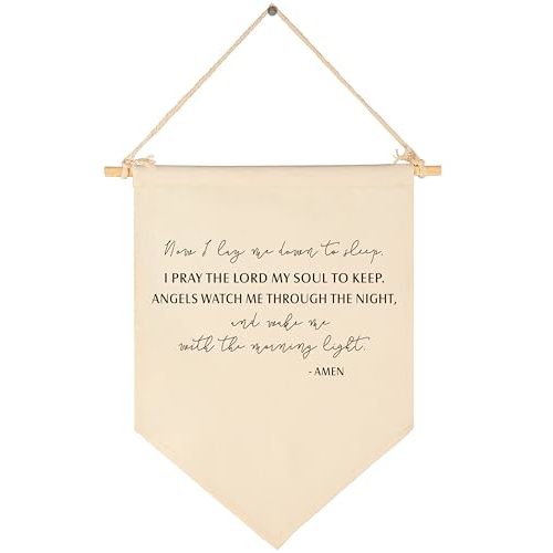 Now I Lay Me Down to Sleep-Prayer Scripture Gift for Baby Boys Girls Kids-Christian Bible Verses-Canvas Hanging Banner Pennant Wall Decor Gift for Nursery Baby Room Homeschool Playroom