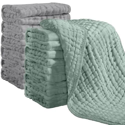 Looxii Muslin Burp Cloths 100% Cotton Muslin Cloths 12 Pack Large 20''x10'' Extra Soft and Absorbent Baby Burping Cloth for Boys and Girls (Grey+DarkGreen)