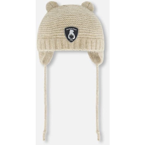 Baby Unisex Knit Hat With Ears Beige, 3-6 M