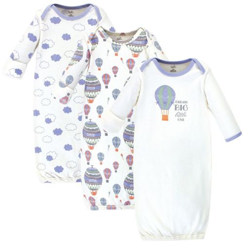 Touched by Nature Baby Boy Organic Cotton Long-Sleeve Gowns 3pk, Hot Air Balloon, 0-6 Months