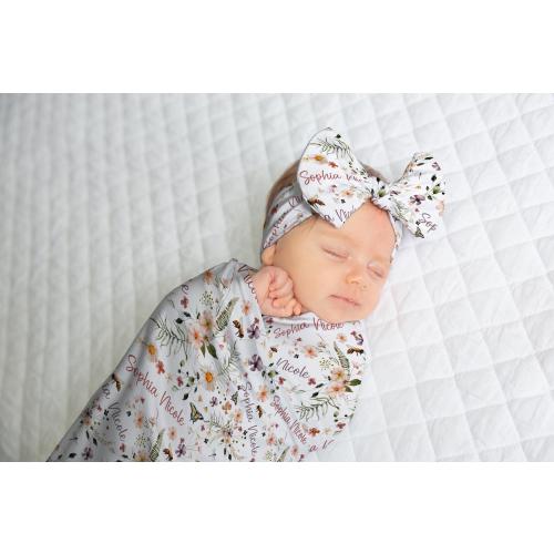 WILDFLOWERS BABY SWADDLE Set, Baby Girl Floral Swaddle, Wildflowers Baby Girl Swaddle Blanket, Custom Wildflower Blanket, Baby Girl Gift