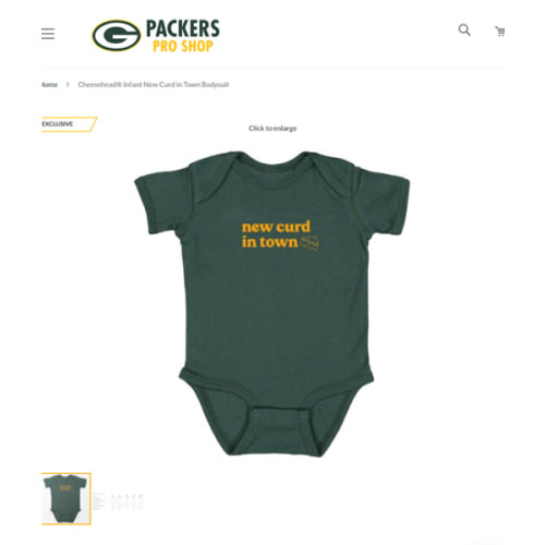 Green Bay Packers Cheesehead Infant New Curd in Town Bodysuit at the Packers Pro Shop