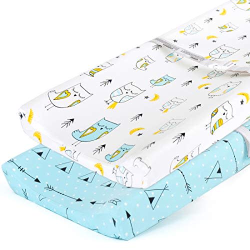 Stretchy-Changing-Pad-Covers-BROLEX Carddle Sheet Set for Baby Boys Girls,2 Pack Jersey Knit,Arrow & Owl