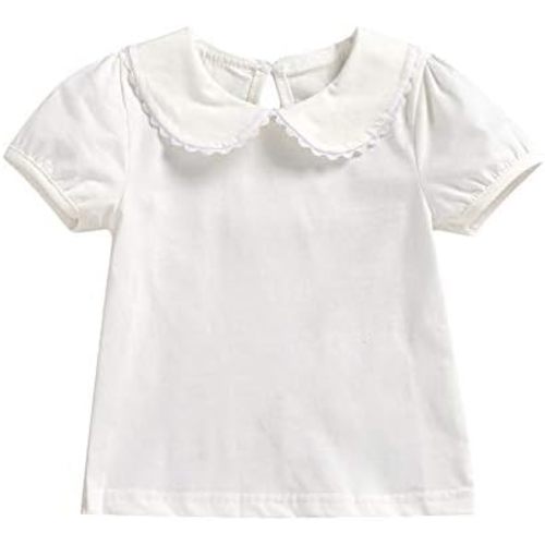 Peter Pan Collar Shirt Toddler Baby Girls White Blouse Puff Sleeve Top