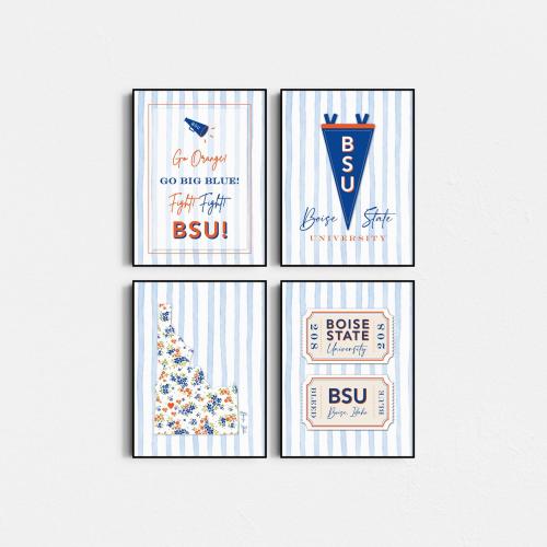 Boise State University Wall Art Prints: College Dorm Decor (Digital Download Set of 4