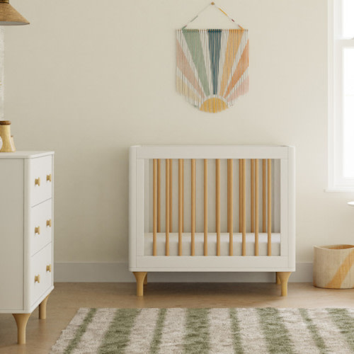 babyletto Lolly 4-in-1 Convertible Mini Crib and Twin Bed with Toddler Bed Conversion Kit - White / Natural
