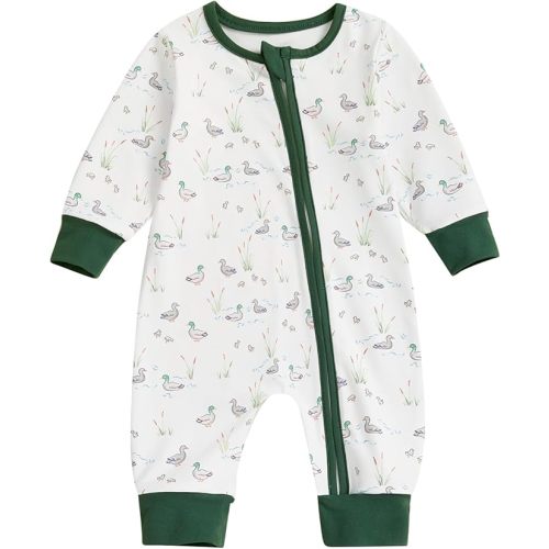 Infant Baby Boy Girl Mallard Duck Romper Jumpsuit Long Sleeve Zip Up Duck One Piece Overalls Hunting Baby Clothes
